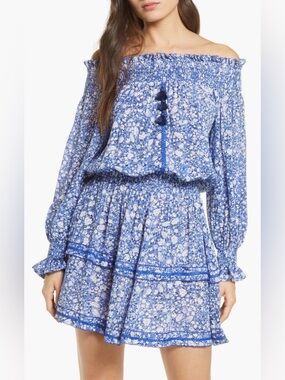 EUC Poupette St Barth Sylvia Off The Shoulder Dress in Blue Alpine size L